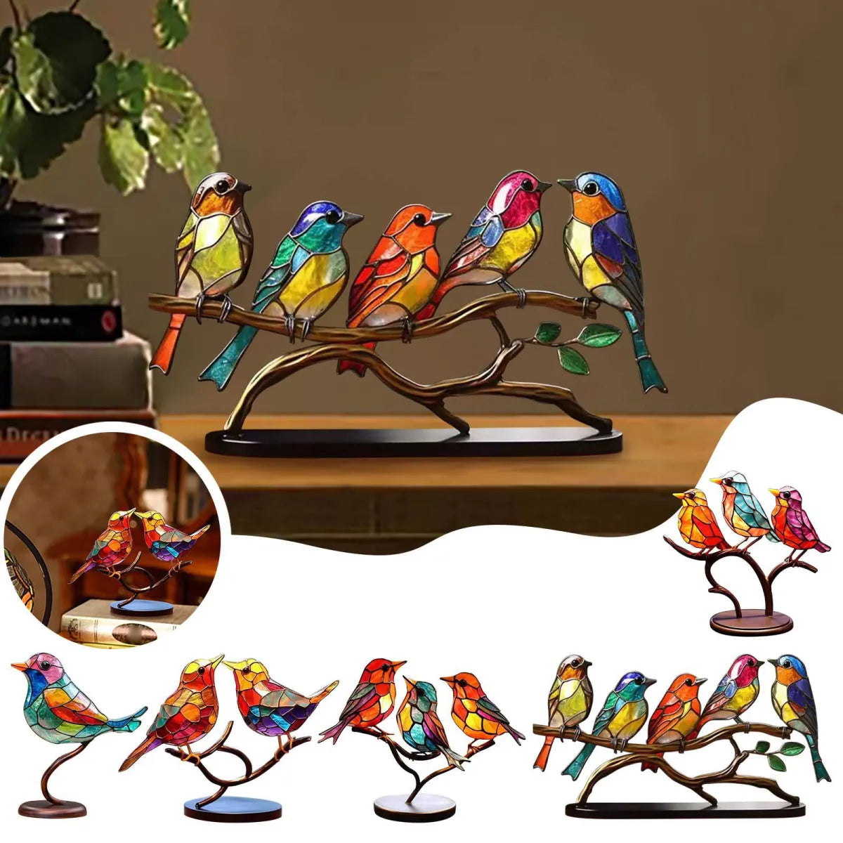 Stained Birds Branch Desktop Decor
