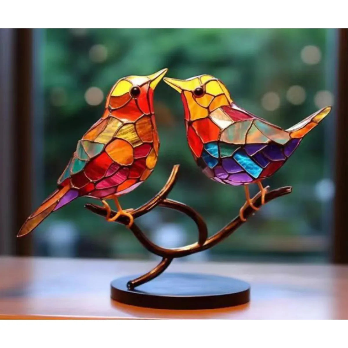 Stained Birds Branch Desktop Decor
