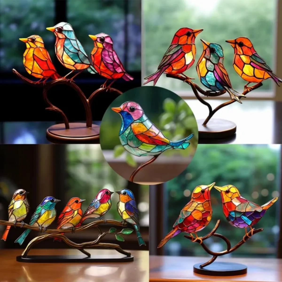 Stained Birds Branch Desktop Decor