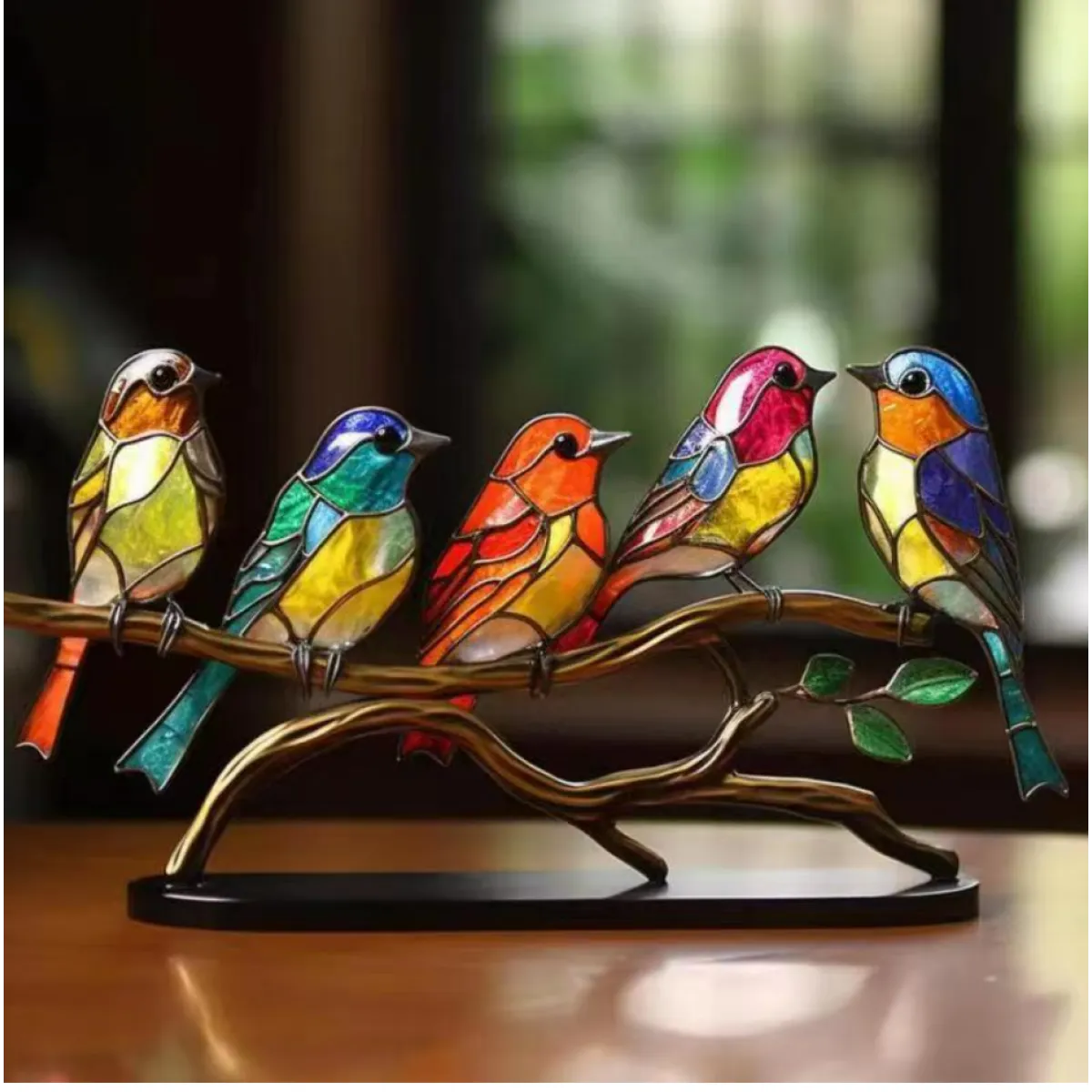 Stained Birds Branch Desktop Decor