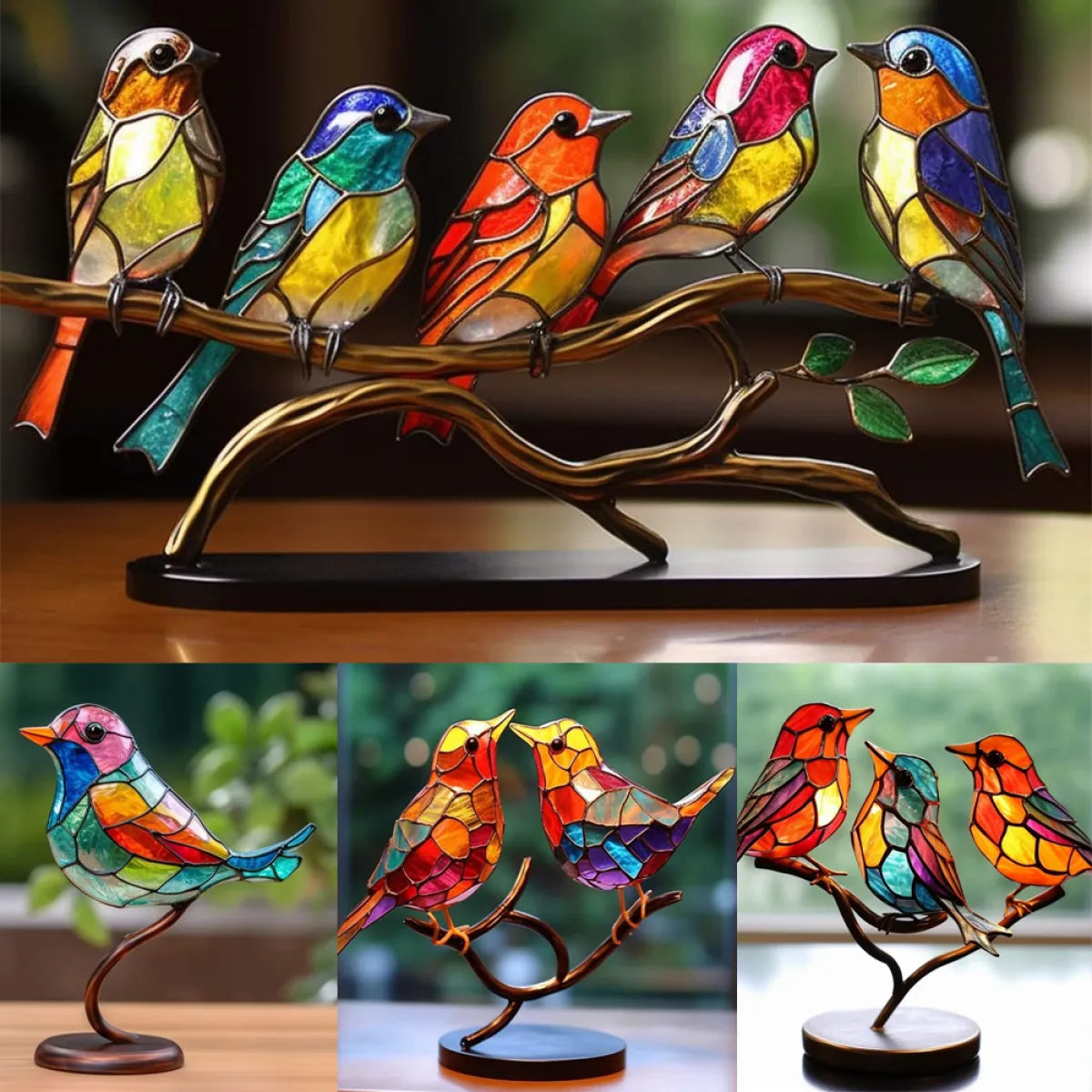 Stained Birds Branch Desktop Decor