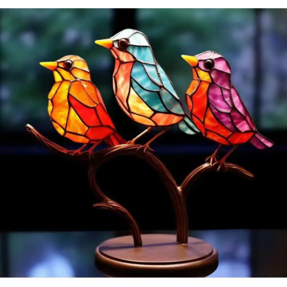 Stained Birds Branch Desktop Decor