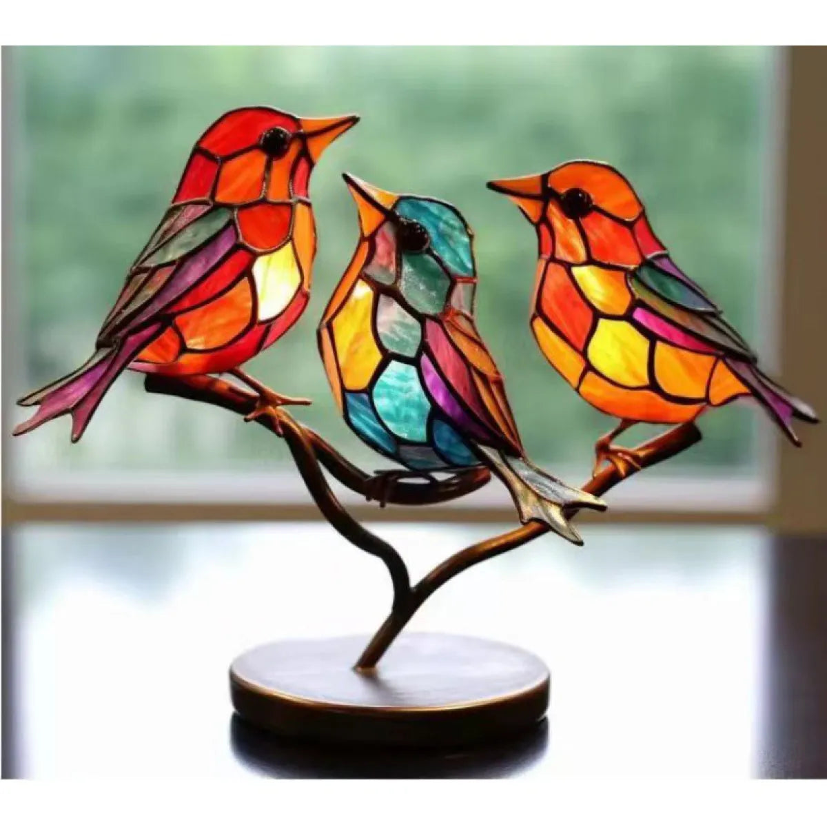 Stained Birds Branch Desktop Decor